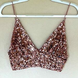 Free People Sequin Pink Cropped Cami